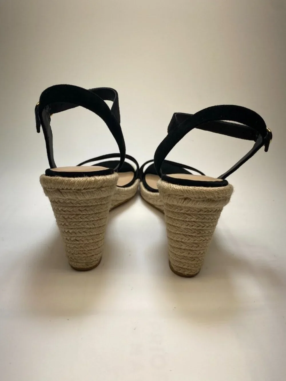 Stuart Weitzman Women's Teddi Black Suede Espadrille Wedge Heel Sandals Sz 10.5